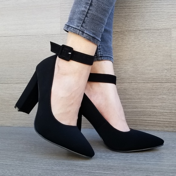 Ankle Strap Pointy Velvet Fabric Heels-C - Picture 2 of 8